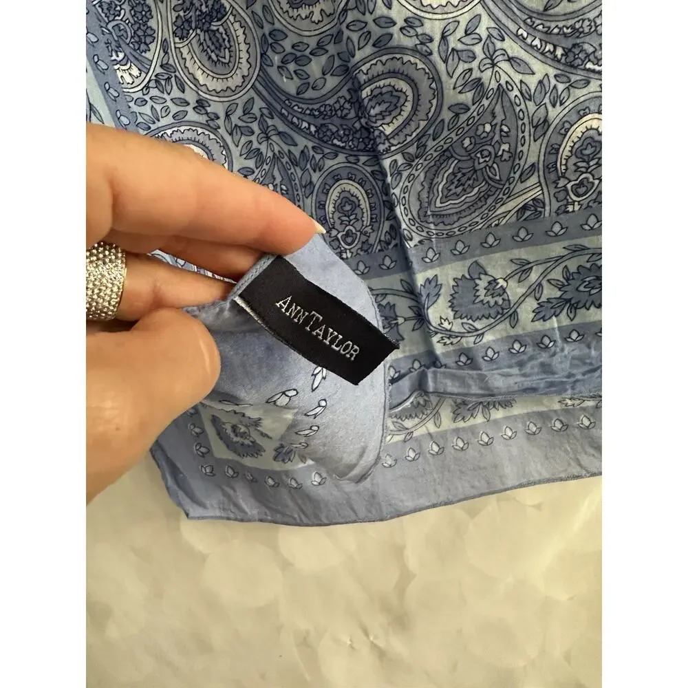 ANNE TAYLOR Scarf Sarong Pashima Blue White Paisley Floral Oversized 100% Cotton